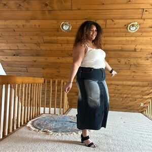 Y2k bedazzled maxi denim plus size skirt